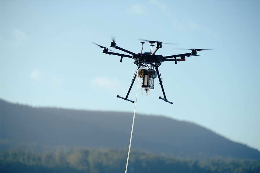 A drone flying in the air